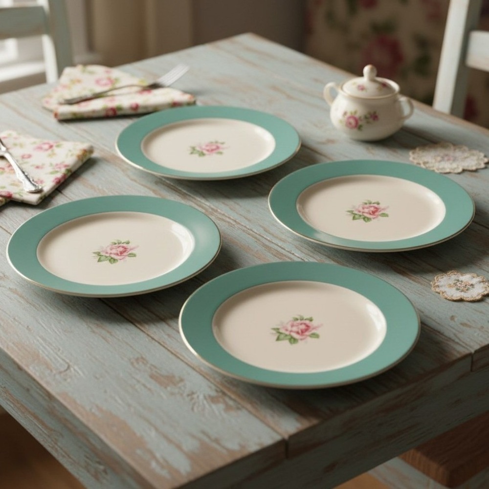 Set of 4 Homer Laughlin Lifetime China Cameo 7 3/8" Salad Plates